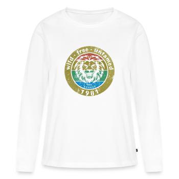 45. Geburtstag Sauvage, libre et indompté depuis 08/1981 - T-shirt manches longues Premium bio Femme - blanc - Devant - Julia (174cm)