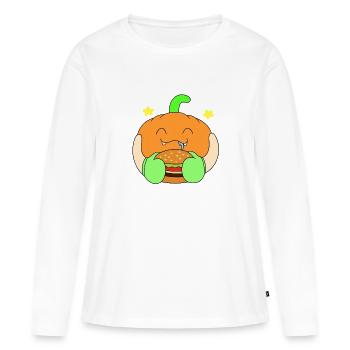 Citrouille mange un burger - T-shirt manches longues Premium bio Femme - blanc - Devant - Julia (174cm)
