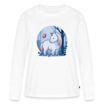 Licorne avec papillon - T-shirt manches longues Premium bio Femme - blanc - Devant - Julia (174cm)