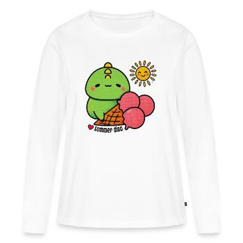 Sommer-Dino mit Eiswaffel - Frauen Premium Bio Langarmshirt - Weiß - Vorne - Julia (174cm)