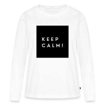 Typographie monochrome Keep Calm - T-shirt manches longues Premium bio Femme - blanc - Devant - Julia (174cm)
