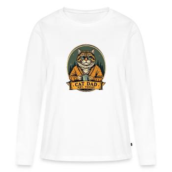 Cat Dad Coffee Time dans les bois - T-shirt manches longues Premium bio Femme - blanc - Devant - Julia (174cm)