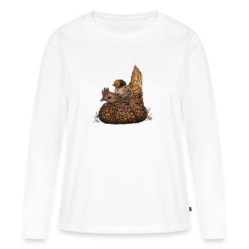 Poule avec poussin - T-shirt manches longues Premium bio Femme - blanc - Devant - Julia (174cm)