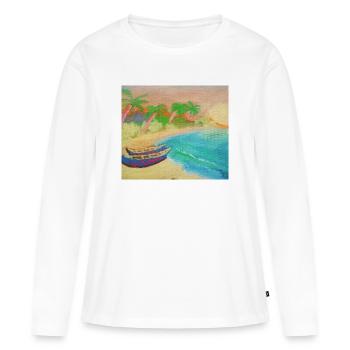Reflets d'azur - T-shirt manches longues Premium bio Femme - blanc - Devant - Julia (174cm)