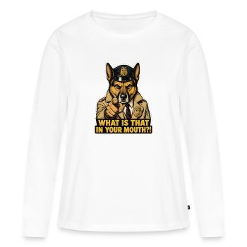 Mème du chien policier drôle - T-shirt manches longues Premium bio Femme - blanc - Devant - Julia (174cm)