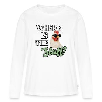 Des poulets drôles dans le jardin - Où est le personnel ? - T-shirt manches longues Premium bio Femme - blanc - Devant - Julia (174cm)