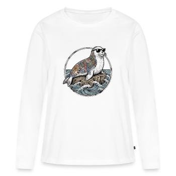 Coole Tattoo Robbe - Frauen Premium Bio Langarmshirt - Weiß - Vorne - Julia (174cm)