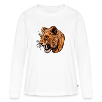Illustration de la tête de lionne grognante - T-shirt manches longues Premium bio Femme - blanc - Devant - Julia (174cm)