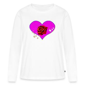 Motif de perles rose rose cœur fluo - T-shirt manches longues Premium bio Femme - blanc - Devant - Julia (174cm)