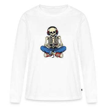 Retro Skeleton Gamer T-Shirt Vintage Gamer - Women's Premium Organic Long Sleeve Shirt - white - Front - Julia (174cm)