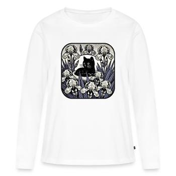 Nocturne Cat dans Iris Moon - T-shirt manches longues Premium bio Femme - blanc - Devant - Julia (174cm)
