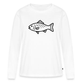 Fisch schwarz angeln Angler Geschenk - Frauen Premium Bio Langarmshirt - Weiß - Vorne - Julia (174cm)