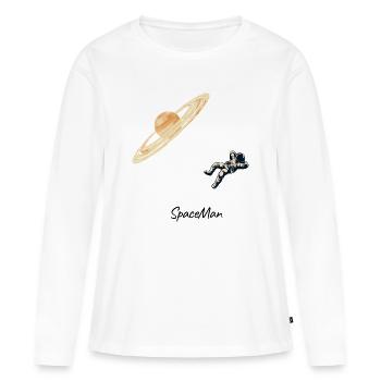 SpaceMan - Astronaute minimaliste & graphique planète - T-shirt manches longues Premium bio Femme - blanc - Devant - Julia (174cm)