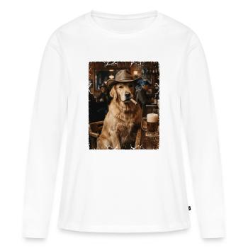 Cowboy Dog Cigar Bar Golden Retriever - Women's Premium Organic Long Sleeve Shirt - white - Front - Julia (174cm)