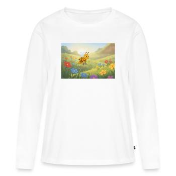 Abeille colorée dans une prairie fleurie - T-shirt manches longues Premium bio Femme - blanc - Devant - Julia (174cm)