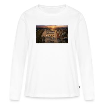 Dépôt de bus au coucher du soleil - T-shirt manches longues Premium bio Femme - blanc - Devant - Julia (174cm)