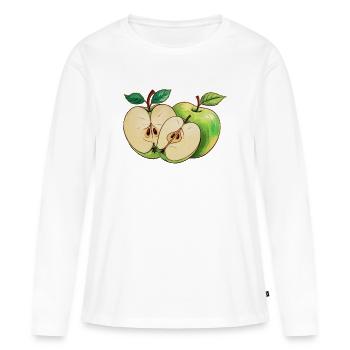 Motif de fruits coupés en demi-pomme verte - T-shirt manches longues Premium bio Femme - blanc - Devant - Julia (174cm)
