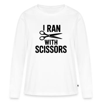 J’ai couru avec des ciseaux - T-shirt manches longues Premium bio Femme - blanc - Devant - Julia (174cm)