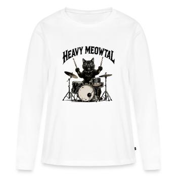 Heavy Metal Cat on Drums - Women's Premium Organic Long Sleeve Shirt - white - Front - Julia (174cm)