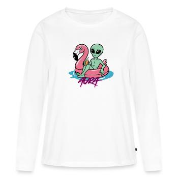 Flotteur de flamant Alien - T-shirt manches longues Premium bio Femme - blanc - Devant - Julia (174cm)