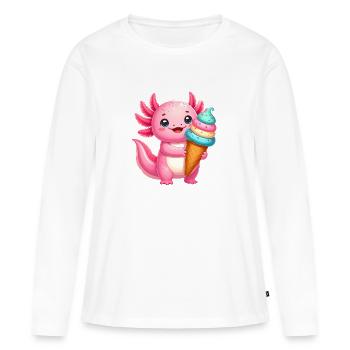 Axolotl Kawaii rose avec glace colorée – sucre sucré - T-shirt manches longues Premium bio Femme - blanc - Devant - Julia (174cm)