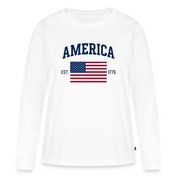 Amerikanische Flagge USA Vereinigte Staaten von Amerika US 4. - Frauen Premium Bio Langarmshirt - Weiß - Vorne - Julia (174cm)