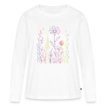 Illustration au trait colorée de prairies florales - T-shirt manches longues Premium bio Femme - blanc - Devant - Julia (174cm)