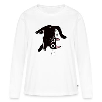 Gribouillis en forme de chat inversé - T-shirt manches longues Premium bio Femme - blanc - Devant - Julia (174cm)