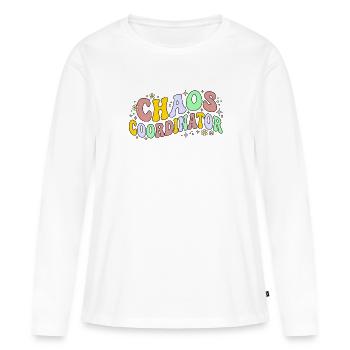Coordinateur du Chaos - Dicton rétro - T-shirt manches longues Premium bio Femme - blanc - Devant - Julia (174cm)