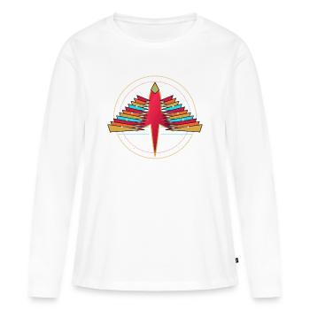 Rafale Stellaire Arc-en-Ciel - T-shirt manches longues Premium bio Femme - blanc - Devant - Julia (174cm)