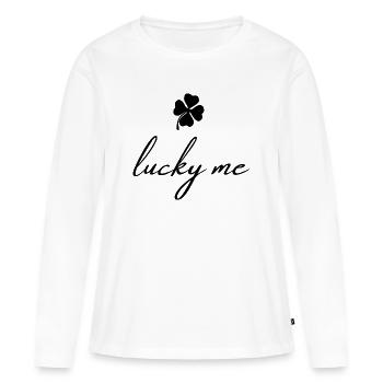 Quelle chance que j’ai | Chemise Trèfle porte-bonheur | Minimaliste - T-shirt manches longues Premium bio Femme - blanc - Devant - Julia (174cm)