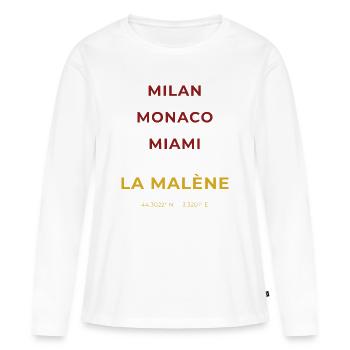 La Malène Lozère - Miami - Monaco - Milan - T-shirt manches longues Premium bio Femme - blanc - Devant - Julia (174cm)