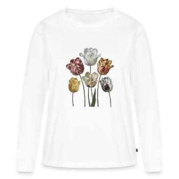 Aquarelles vintage de bouquets de tulipes - T-shirt manches longues Premium bio Femme - blanc - Devant - Julia (174cm)