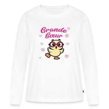 Grande Sœur Poules - T-shirt manches longues Premium bio Femme - blanc - Devant - Julia (174cm)