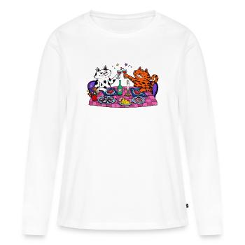 Soirée de dîner de chats Splendeur - T-shirt manches longues Premium bio Femme - blanc - Devant - Julia (174cm)