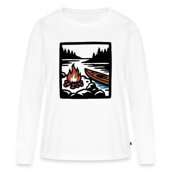 Icône de la forêt de canoë au feu de camp - T-shirt manches longues Premium bio Femme - blanc - Devant - Julia (174cm)