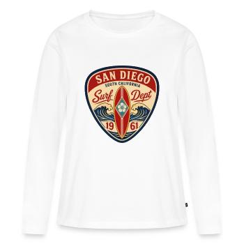 Écusson de surf de San Diego 1961 - T-shirt manches longues Premium bio Femme - blanc - Devant - Julia (174cm)