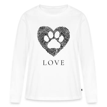 Cœur de patte Empreinte de cœur de patte - T-shirt manches longues Premium bio Femme - blanc - Devant - Julia (174cm)