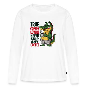Crocodile au café : vrais amoureux du café - T-shirt manches longues Premium bio Femme - blanc - Devant - Julia (174cm)