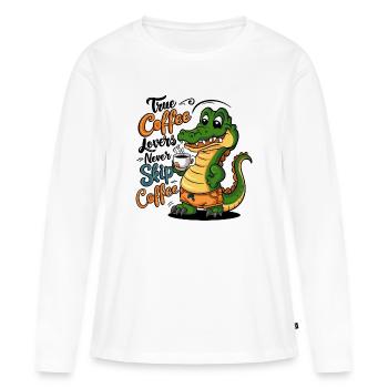 Diction du dessin animé du crocodile au café - T-shirt manches longues Premium bio Femme - blanc - Devant - Julia (174cm)