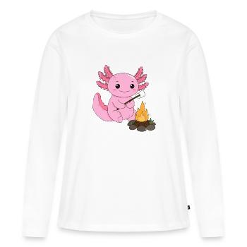 Axolotl rose grillant des guimauves au feu de camp – Sweet - T-shirt manches longues Premium bio Femme - blanc - Devant - Julia (174cm)