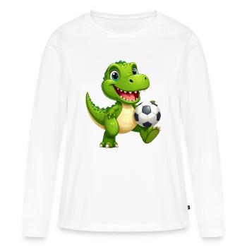 Petit Dino Vert jouant au football – Sporty D - T-shirt manches longues Premium bio Femme - blanc - Devant - Julia (174cm)
