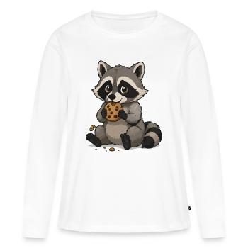 Raton laveur câlin avec biscuit - T-shirt manches longues Premium bio Femme - blanc - Devant - Julia (174cm)