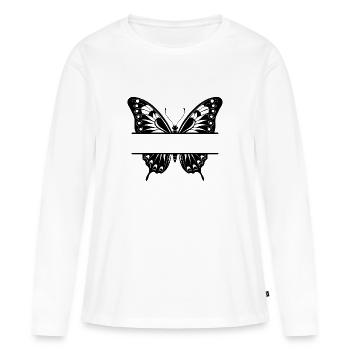 Papillon Fendu - T-shirt manches longues Premium bio Femme - blanc - Devant - Julia (174cm)