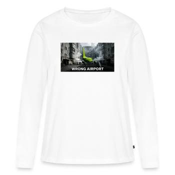 Mauvais aéroport - Mème drôle d’aviation - T-shirt manches longues Premium bio Femme - blanc - Devant - Julia (174cm)