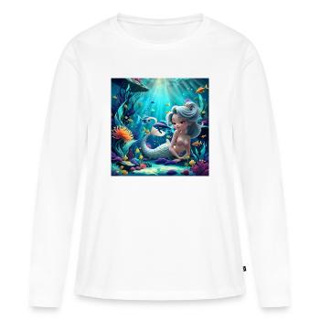 Sirène lumineuse parmi les coraux - T-shirt manches longues Premium bio Femme - blanc - Devant - Julia (174cm)