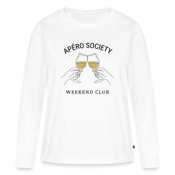 T-shirt Vin | Idée de cadeau de la Société Apéro - T-shirt manches longues Premium bio Femme - blanc - Devant - Julia (174cm)