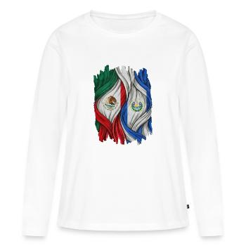 Fiers des drapeaux du Mexique et du Salvador - T-shirt manches longues Premium bio Femme - blanc - Devant - Julia (174cm)