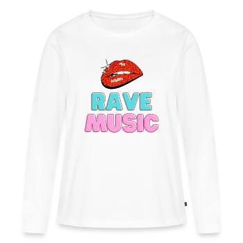 Musique rave Lèvres léopard Texte néon - T-shirt manches longues Premium bio Femme - blanc - Devant - Julia (174cm)