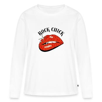 Art pop léopard à lèvres - T-shirt manches longues Premium bio Femme - blanc - Devant - Julia (174cm)